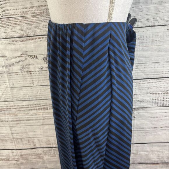 Lane Bryant Skirt size 14 16 Black Blue Striped Slinky Long Faux Wrap Modest - Picture 8 of 13